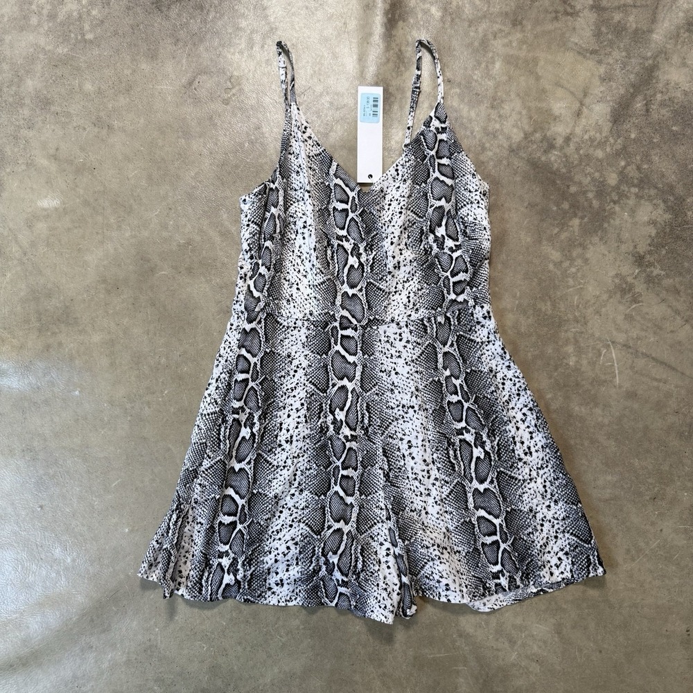 Millau Tank Romper Womens Size XS Gray Snakeskin Print Spaghetti Straps